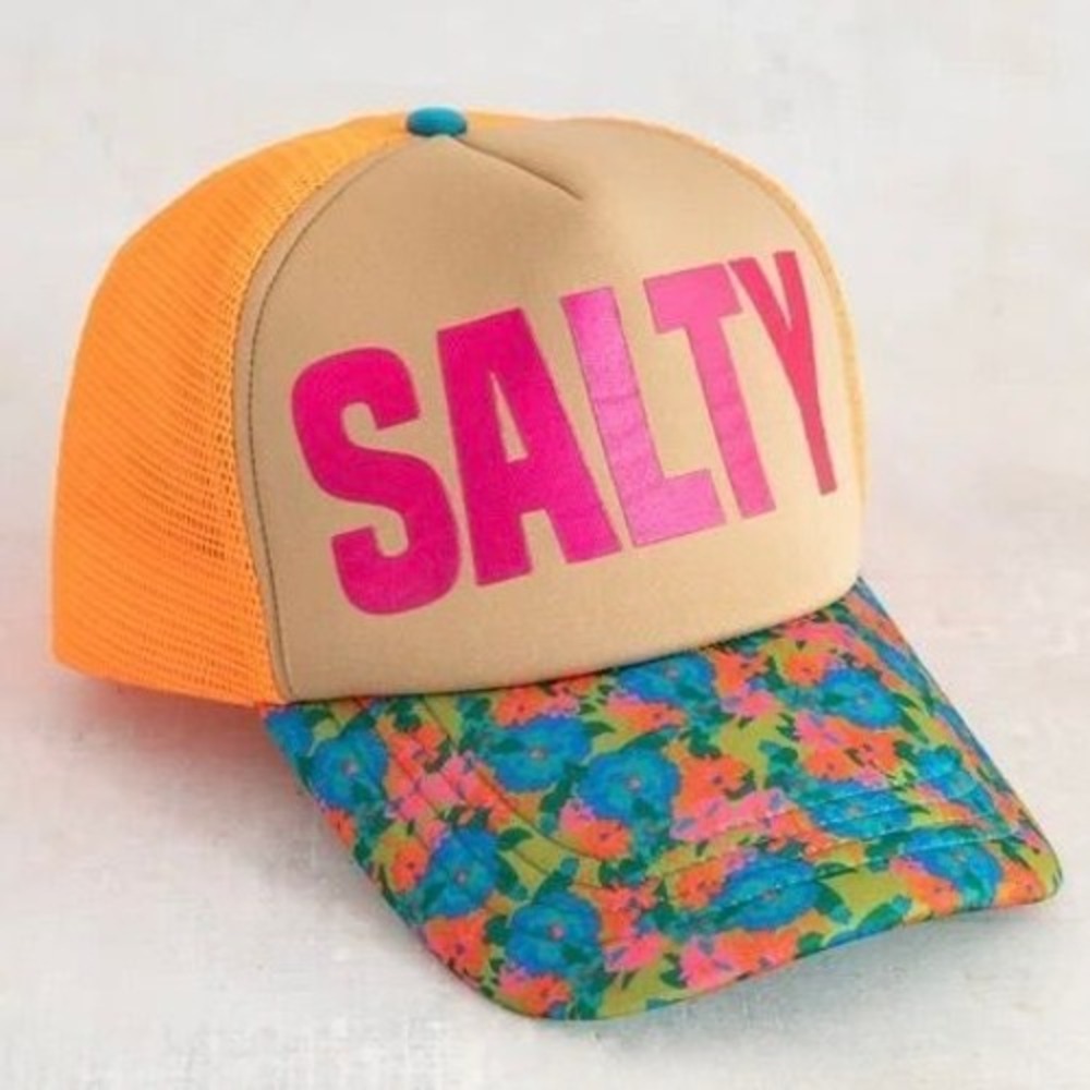 Natural Life Womens Salty Snapback Trucker Hat Orange Floral Tan Pink NWT